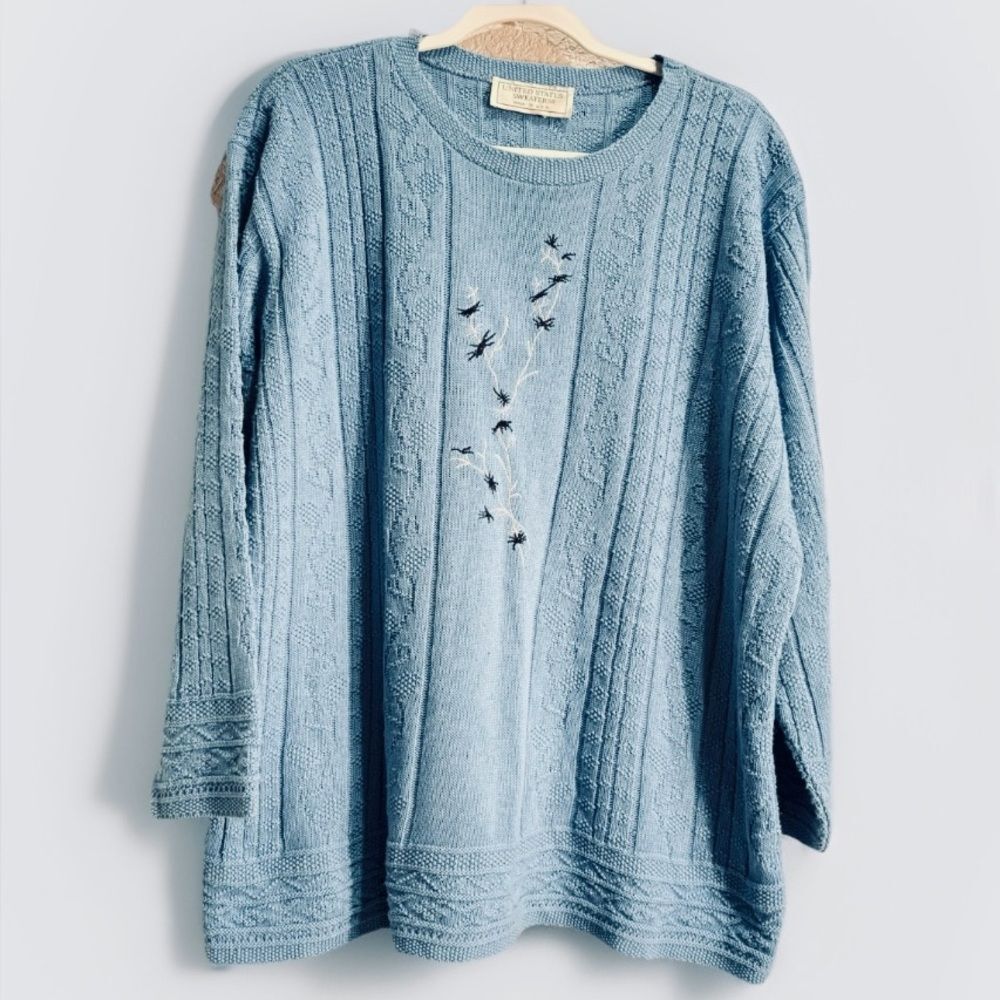 Vintage United States Sweaters Grandma Core Cotton Sweater Blue Sz 1X